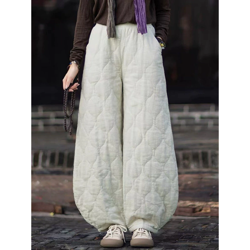Winter keep warm retro trousers, flashlight, Chinese style, oversize, increased thickness