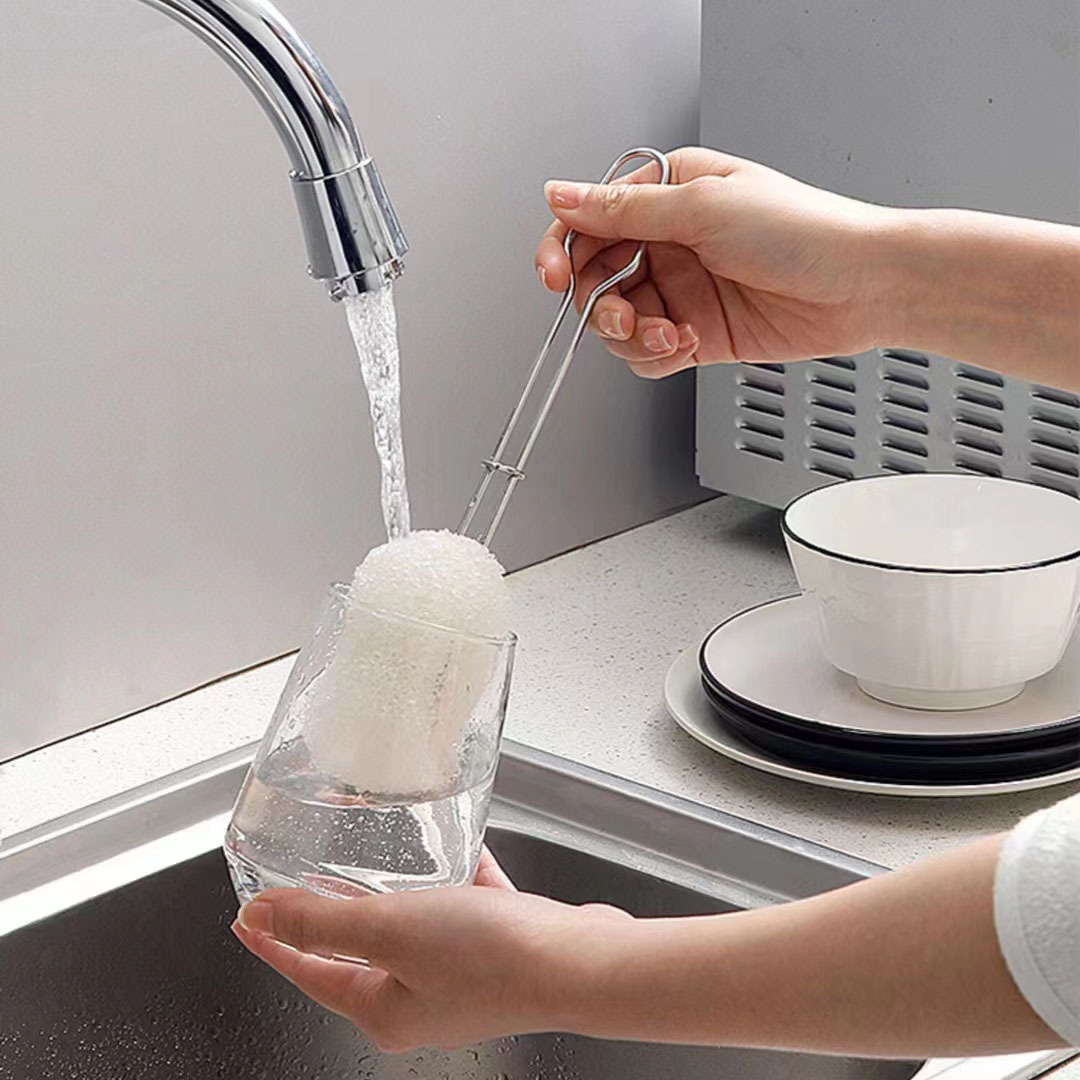 Pulsera de acero inoxidable Limpieza cepillo de taza 304 acero inoxidable metal cepillo de taza esponja cepillo de taza larga barra cepillo de taza mayorista