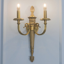 美式高端别墅客厅背景墙灯具创意欧式壁炉楼梯卧室床头长全铜壁灯