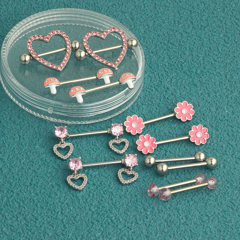 12-Piece Stainless Steel Dripping Chrysanthemum Nipple Ring Set with Zircon Nipple Nail - Body Piercing Jewelry detail image 14