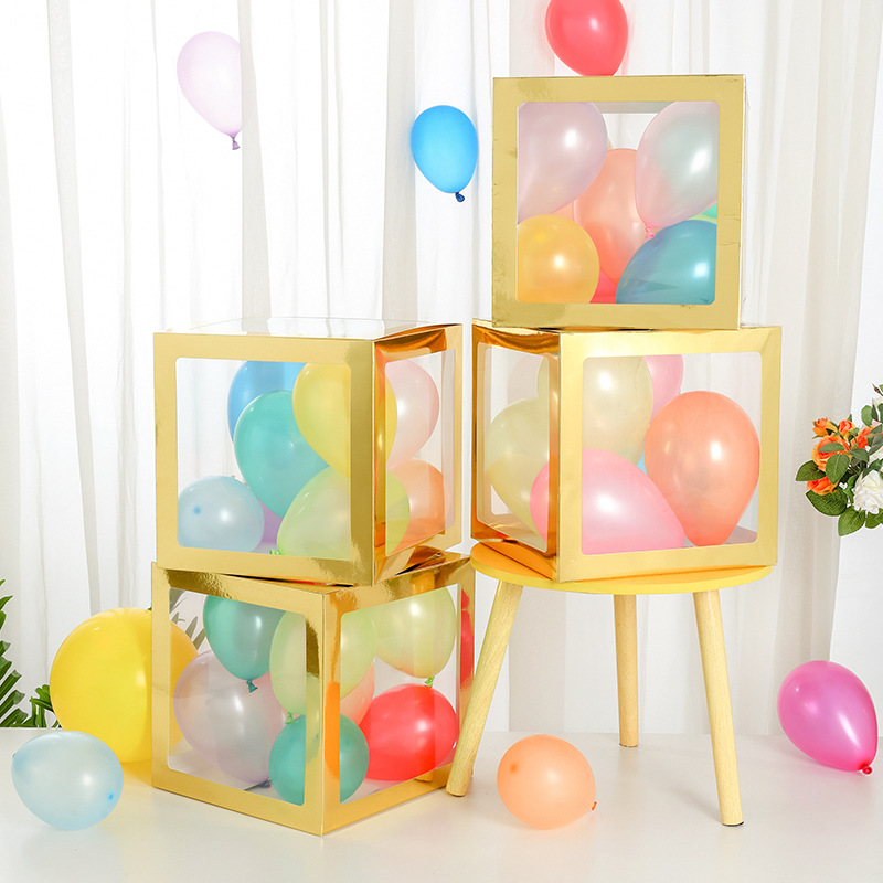 Transparent gold balloon box birthday su...