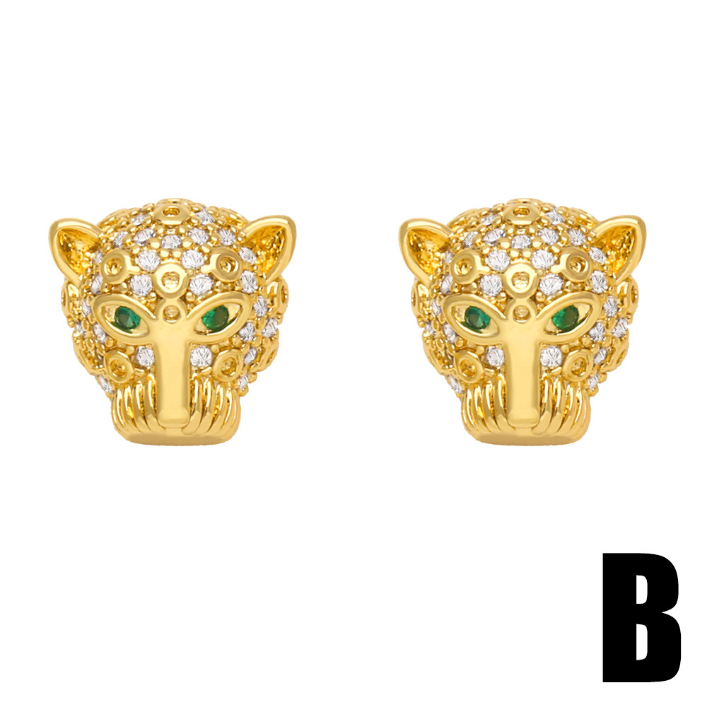 Fashion Animal Leopard Head Shaped Copper Ear Studs Female