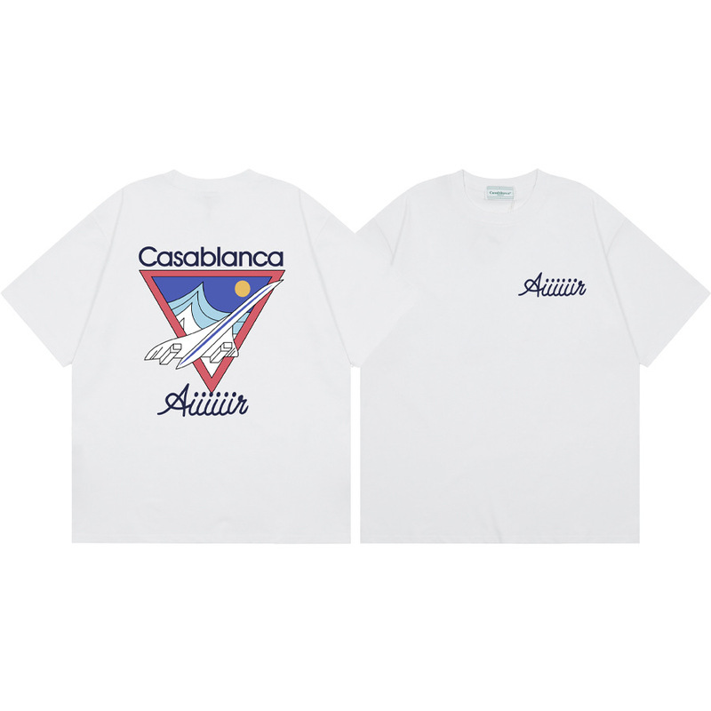 クロスボーダー2025夏服カサブランカドア枠ロゴプリント男女ゆるい半袖tシャツ重ポンド綿|undefined