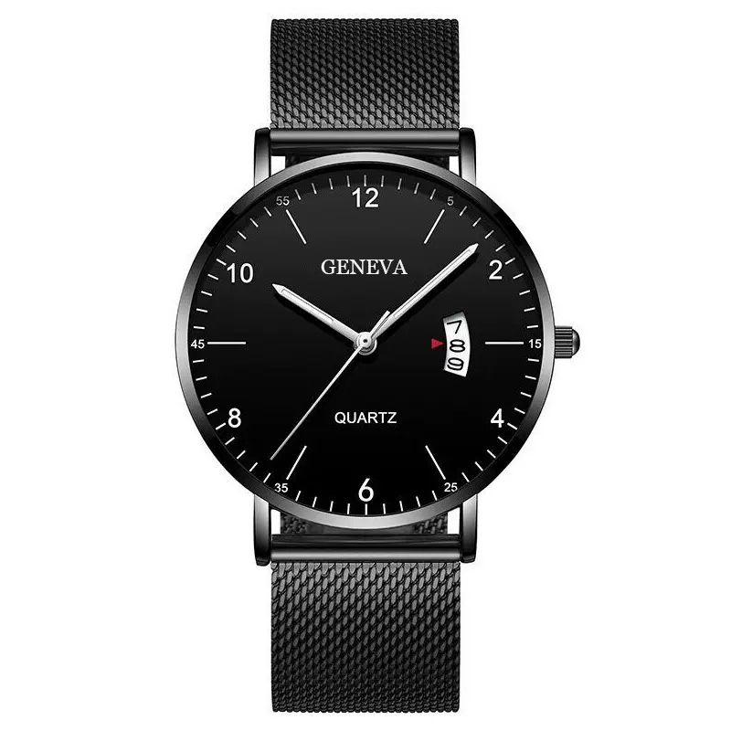 厂家批发新款男士手表男表夜光石英表学生网带款日历皮带商务潮流