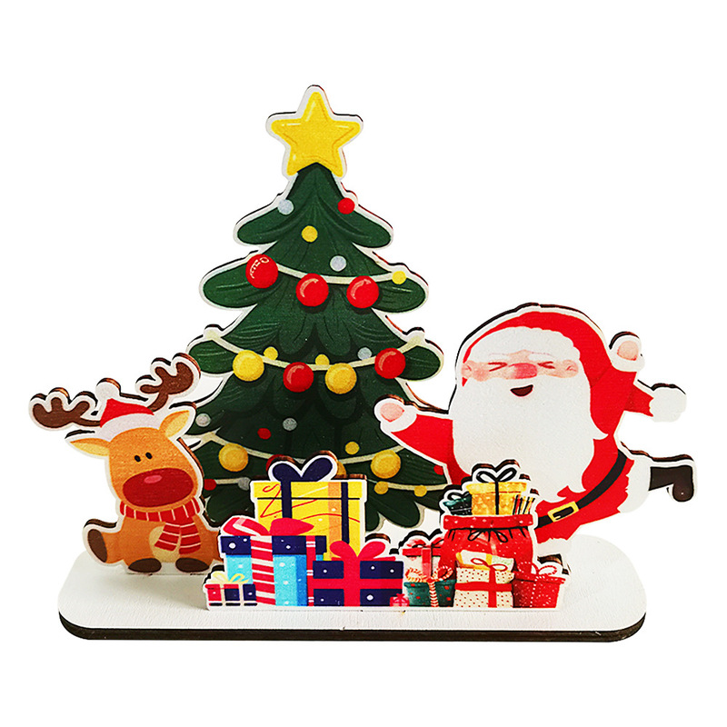 現物クリスマス木製かわいいサンタクロース立牌3d立体デスクトップ装飾品置物木製工芸品|undefined