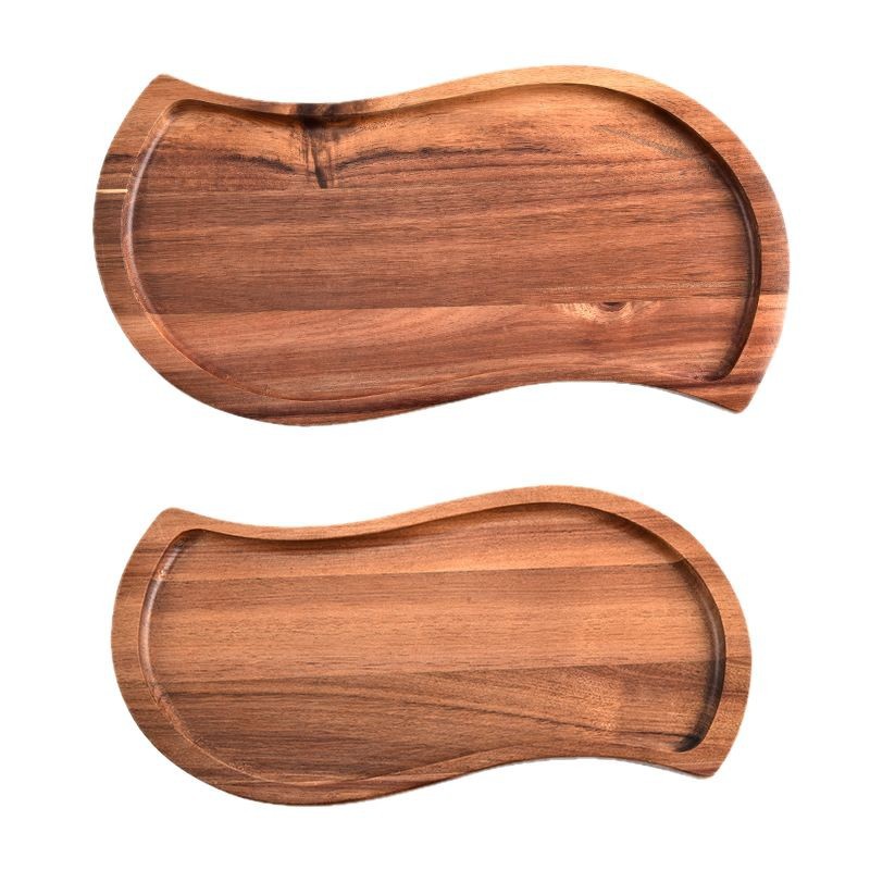 Transfronterizo Acacia madera bandeja de madera sólida bandeja de madera bandeja de té estilo japonés barbacoa snack pastel bandeja en forma de S