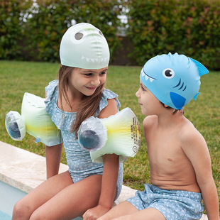 Children's Swimming Cap for Boys and Girls, Waterproof, Non-Stretching Silicone Cartoon Baby Professional Long Hair Ear Protection Enlarged Swimming Cap