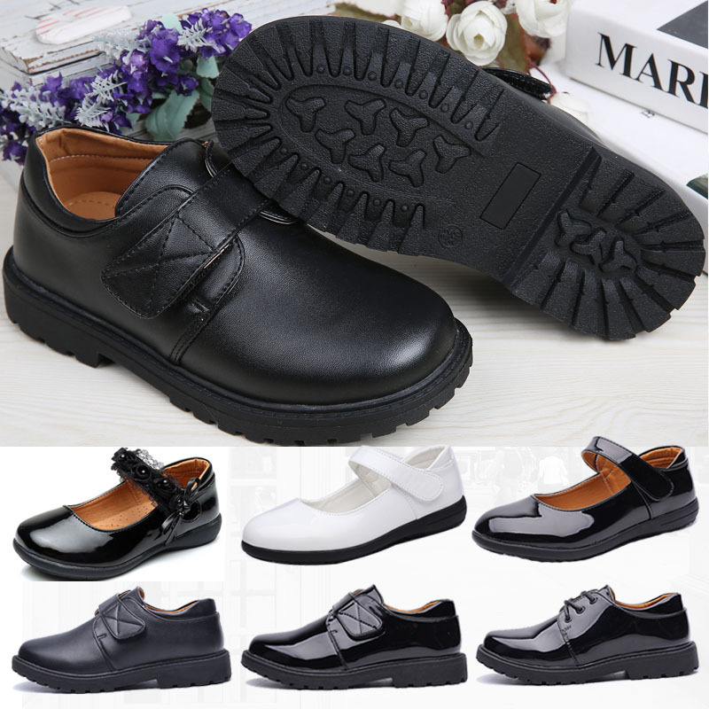 Children's leather shoes 2021 boys black...