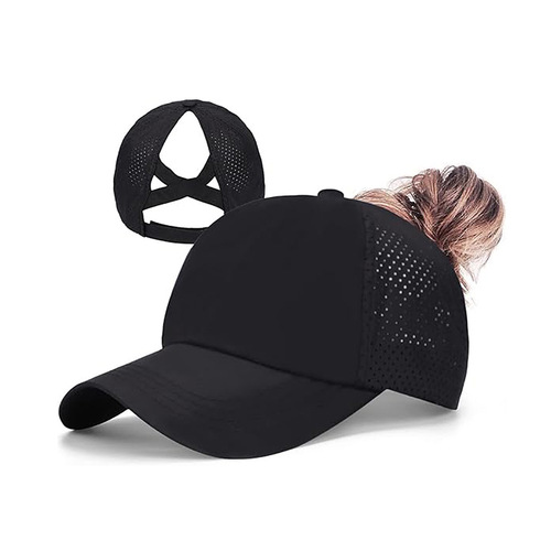 Women's quick-drying breathable cap, baseball cap with rear strap, cross-brim, ponytail hat, sports cap