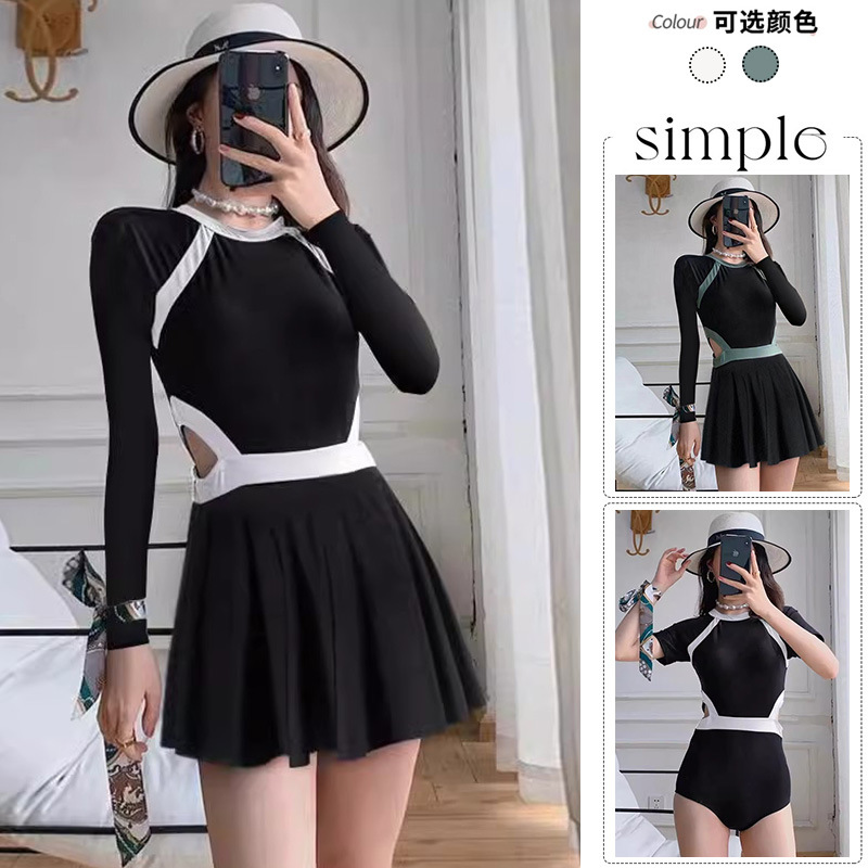 New Summer Swimsuit Women's Split Two-Piece Set Fashionable Color Matching Slimming and Flesh-Covering Long-Sleeved Sun Protection Vacation Swimsuit