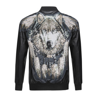 Fashion brand Philip Pulan autumn and winter new men's stand collar zipper dog head casual leather coat PP cotton men's coat