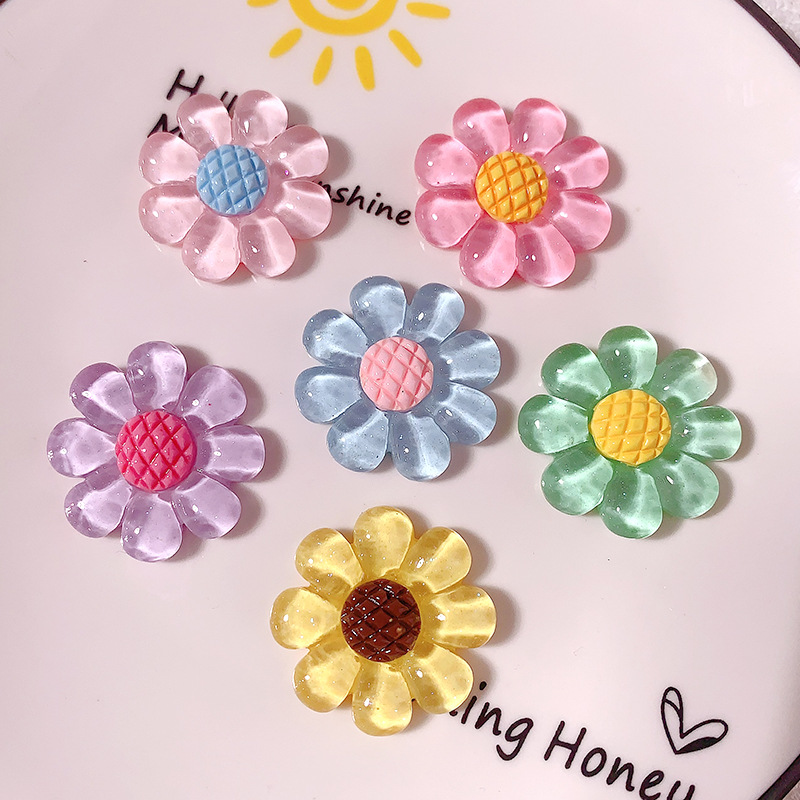 Transfronterizo nuevo macarón color transparente ocho pétalos flor diy accesorios de resina crema pegamento para el cabello pinzas para el cabello caso de teléfono móvil hecha a mano