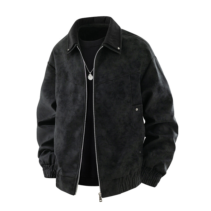 Chaqueta para hombres de otoño nuevo atado teñido pu retro chaqueta de cuero de cuello de retro chaqueta de cuero de polietileno suelto chaqueta de pareja
