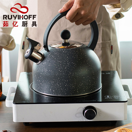 Cross-border black stainless steel whistling kettle for tea and coffee, European and American whistle kettle 2.5L kitchen tool