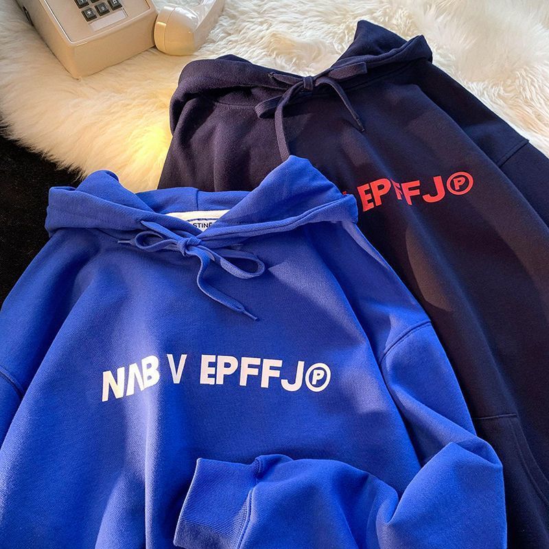 100% Pure Cotton Klein Blue Hooded Sweatshirt Men's Autumn and Winter All-match Coat High Street Ins Trendy Vintage Top Clothes