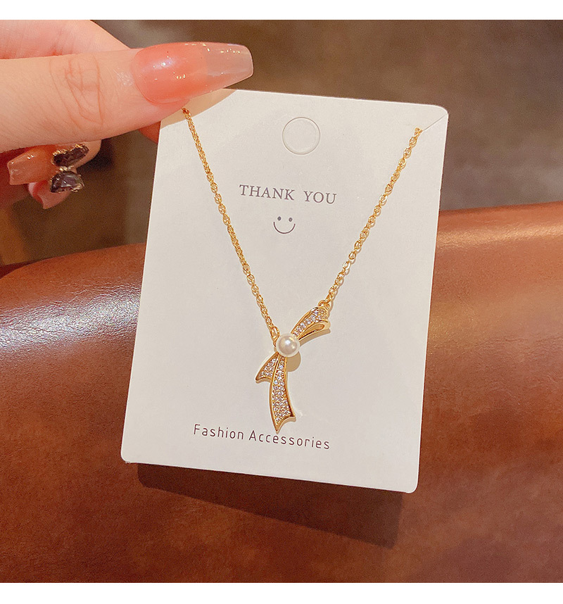 Womenu0027S Sweet Bow Knot Imitation Pearl Titanium Steel Necklace Pearl Bowknot Zircon Necklaces