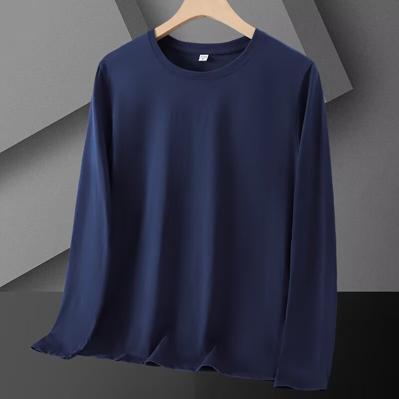 Multi-color solid color long-sleeve T-shirt for men, autumn loose fit, versatile basic casual base shirt, cheap wholesale Multi-color solid color long-sleeve T-shirt for men, autumn loose fit, versatile basic casual base shirt, cheap wholesale