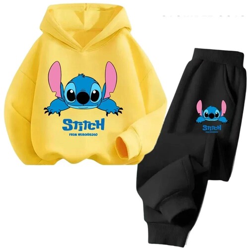 Stitch children's clothing spring and autumn new children's sweaters and trousers two-piece student children's hat long-sleeved suit