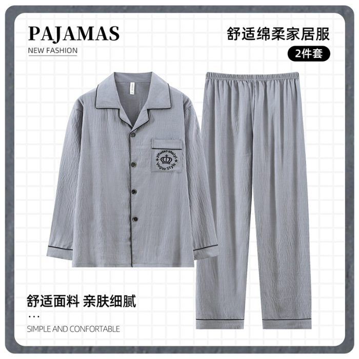 2025 otoño de algodón de punto cardigan con solapa mangas largas pantalones largos pijamas para hombres ropa casera casual simple de mediana edad al por mayor