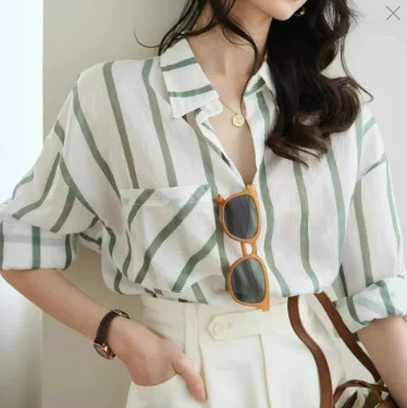 Retro versatile loose striped shirt 2025 spring and summer new design sense temperament sun protection top for women thin model