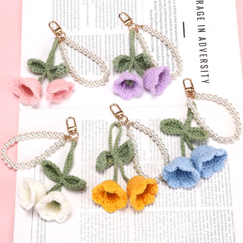 Wool knitting lily of the valley flower key chain pendant bag accessories finished in stock cross-border hot mobile phone chain jewelry