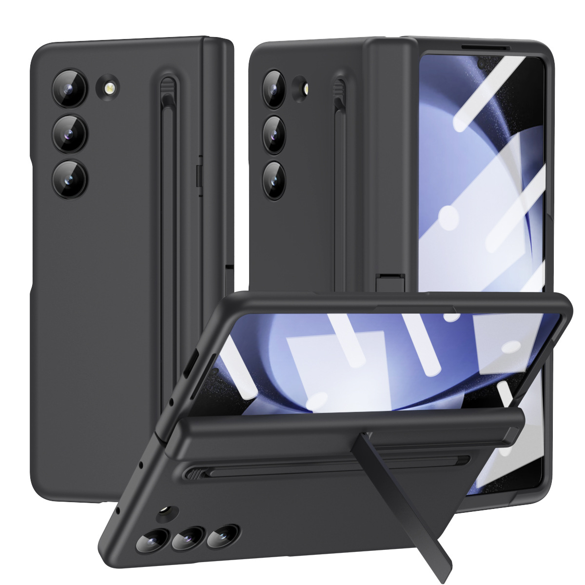 跨境适用三星zfold5系列fold4支架手机壳防摔带视窗折叠屏保护套