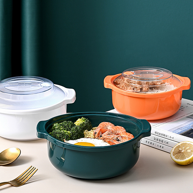 Noodle Bowl Dormitory Home Office with Lid Refrigerator Freezing Storage Bowl Plastic Soup Pot Three-piece Set Fresh-keeping Bowl