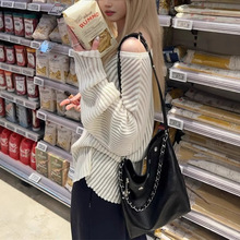赤兔三色纸片人坑条微透视慵懒毛衣宽松显瘦镂空上衣