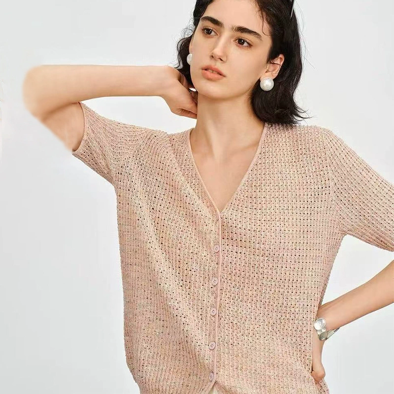 Summer cardigan, T-shirt, V-neckline, with short sleeve