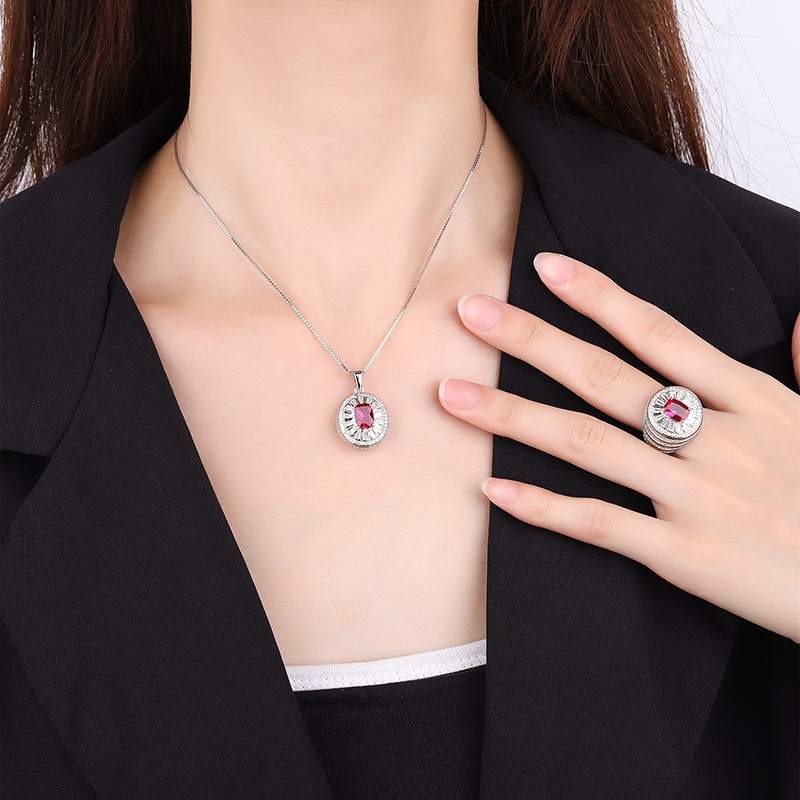 Zhuang Sheng joyería S925 plata transfronteriza simulación corindón rojo 3 quilates estilo retro traje piedra principal 6*8