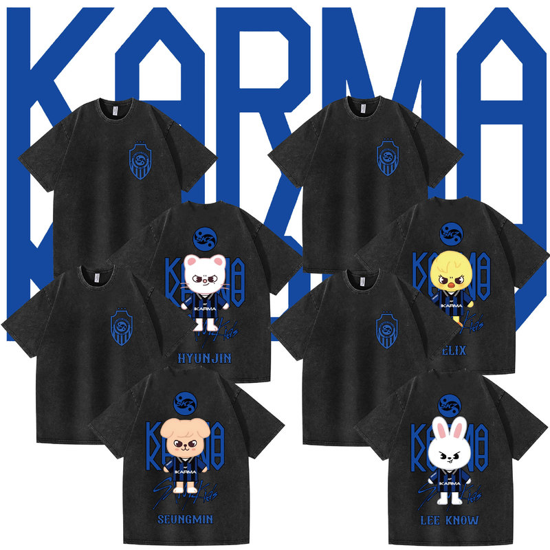 Cross-Border Washed Distressed Stray Kids Skz Return Support Independent Station Combination Peripheral Print Summer Short Sleeves Cross-Border Washed Distressed Stray Kids Skz Return Support Independent Station Combination Peripheral Print Summer Short Sleeves