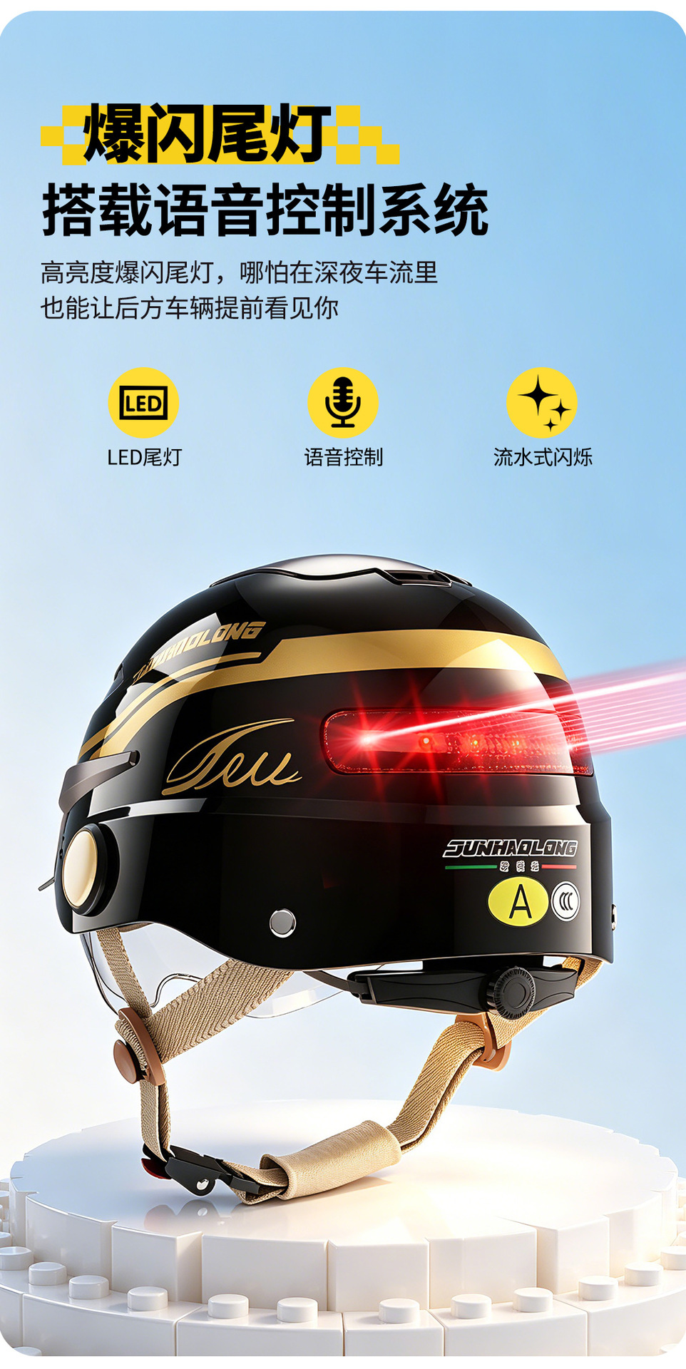 Junhaolong Class a 3C Certified Electric Motorcycle Helmet for Men and Women, Summer Sun Protection, Breathable Family Helmet, High-End Half Helmet