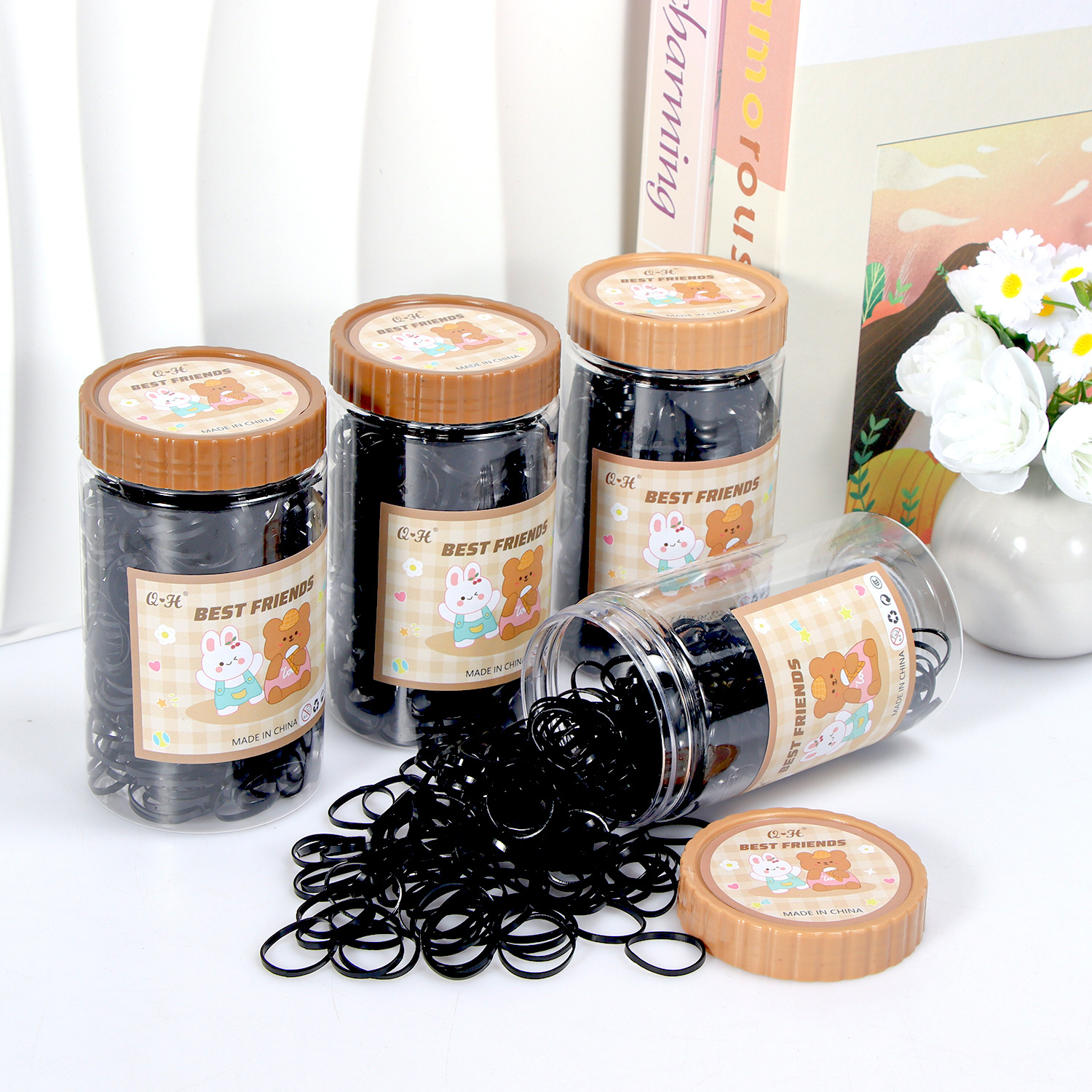 Banda de goma negra para niños, alto valor elástico, duradero, lazo para el cabello, no daña el cabello, anillo para el cabello de goma, accesorios para la cuerda para la cabeza, puesto