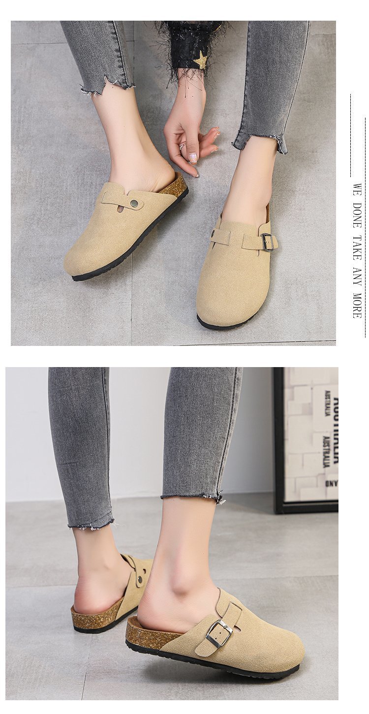 Spring 2021 European and American retro Baotou half-slipper women's cork flat flat large size casual one-step lazy lady's slipper undefined