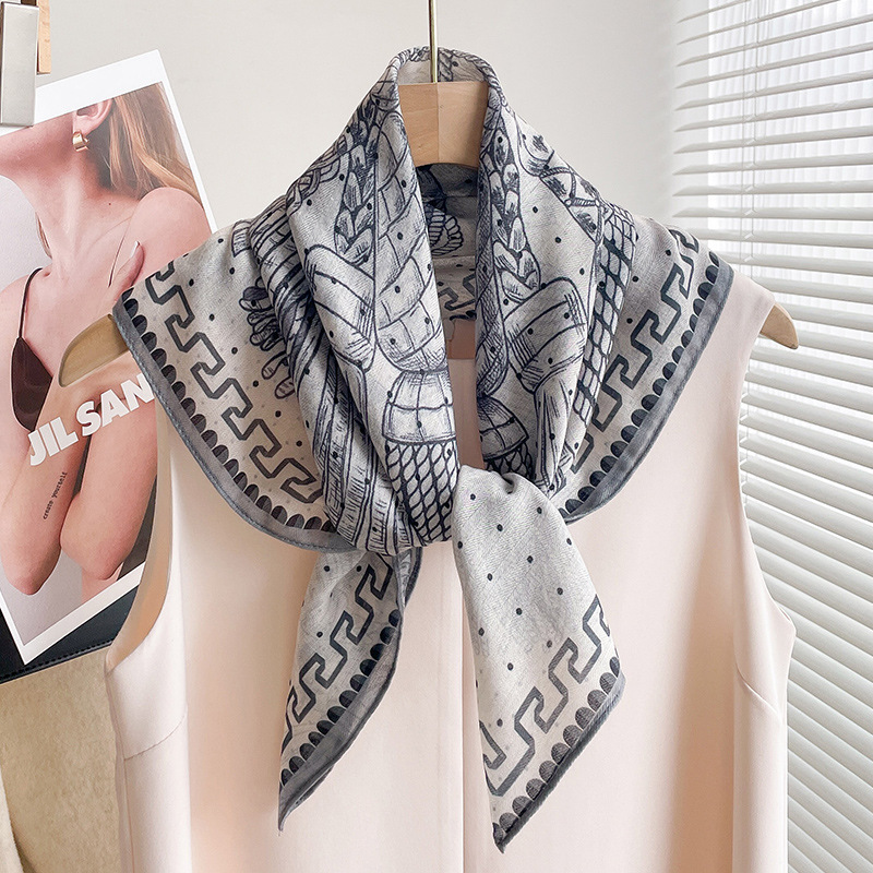 Ethnic Style Small Silk Scarf 70X70 Cotton and Linen Small Square Scarf Women's Thin Scarf High-grade Scarf All-match Shirt