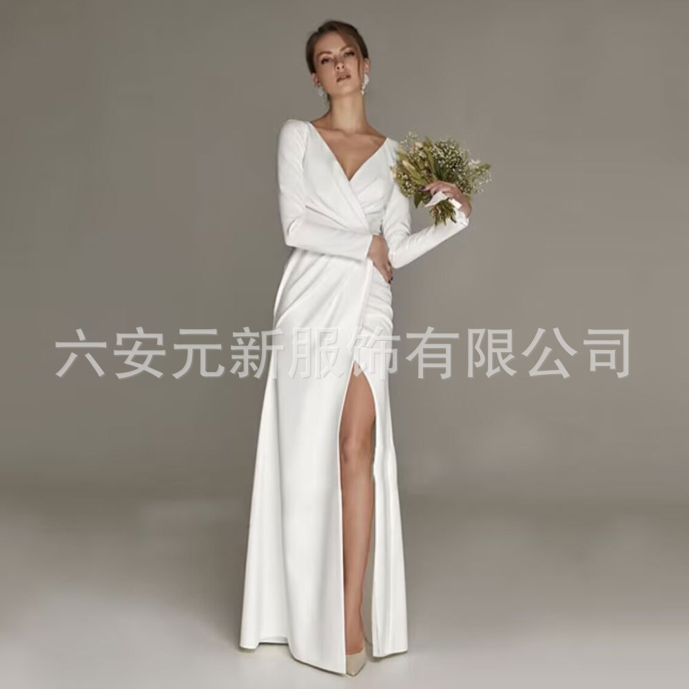 Comercio exterior de Europa y los Estados Unidos Amazon AliExpresswish nuevo elegante vestido de novia de manga larga de cuello en V sexy