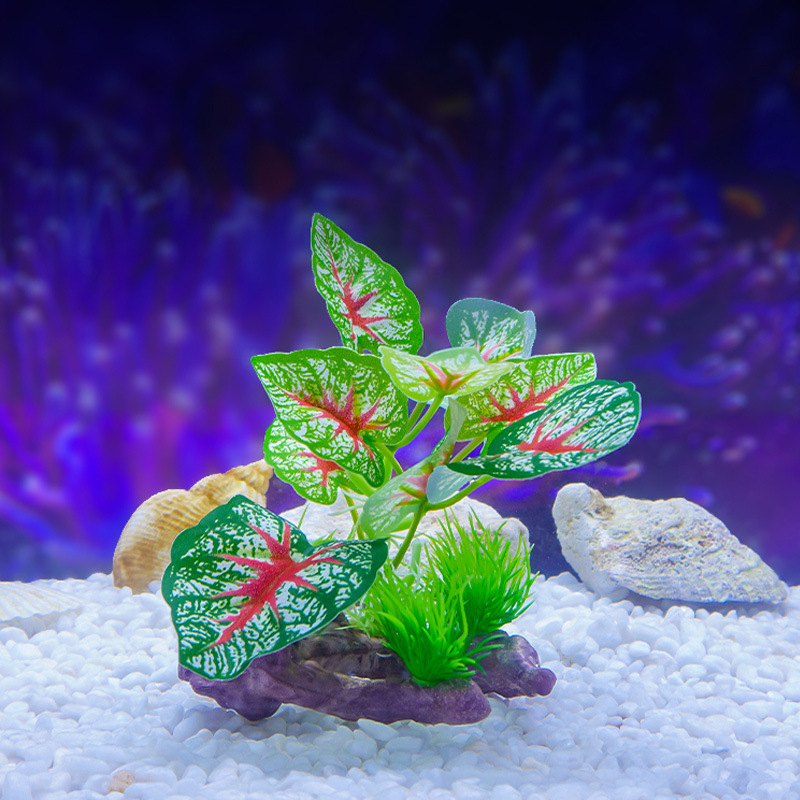 Suministro de nuevos adornos de simulación transfronterizos, decoración de plantas verdes de acuario, hojas de pez betta, madera sumergidas, plantas de paisajismo de peceras