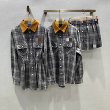 2026早春新品学院风复古法兰绒格纹两口袋宽松衬衫半裙连衣裙系列