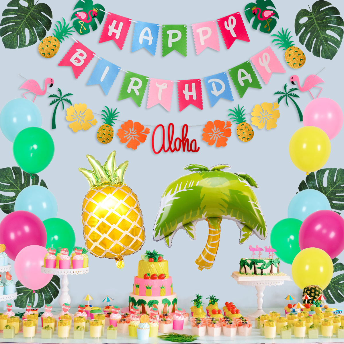 Transfronterizo 32 piezas temáticas hawaianas set de globos de cumpleaños 10 pulgadas redondas set de globos de látex decoración de fiesta