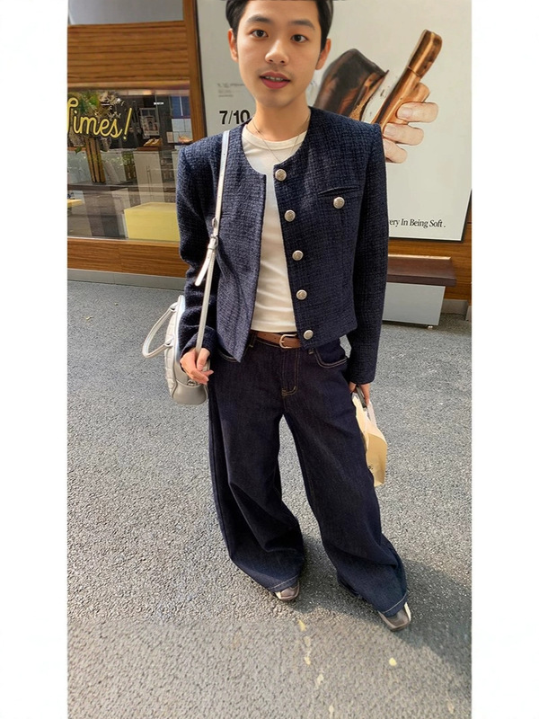 小香风外套女春秋季2025新款超火减龄休闲蓝色短款韩系复古上衣|undefined