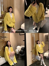 镂空针织衫女秋季新款宽松毛衣外套复古长袖开衫上衣