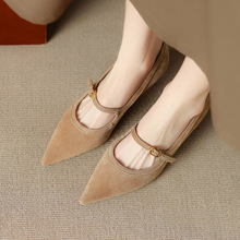 裸色之美！法式复古羊翻皮尖头高跟鞋2026春季单鞋真皮细跟玛丽珍