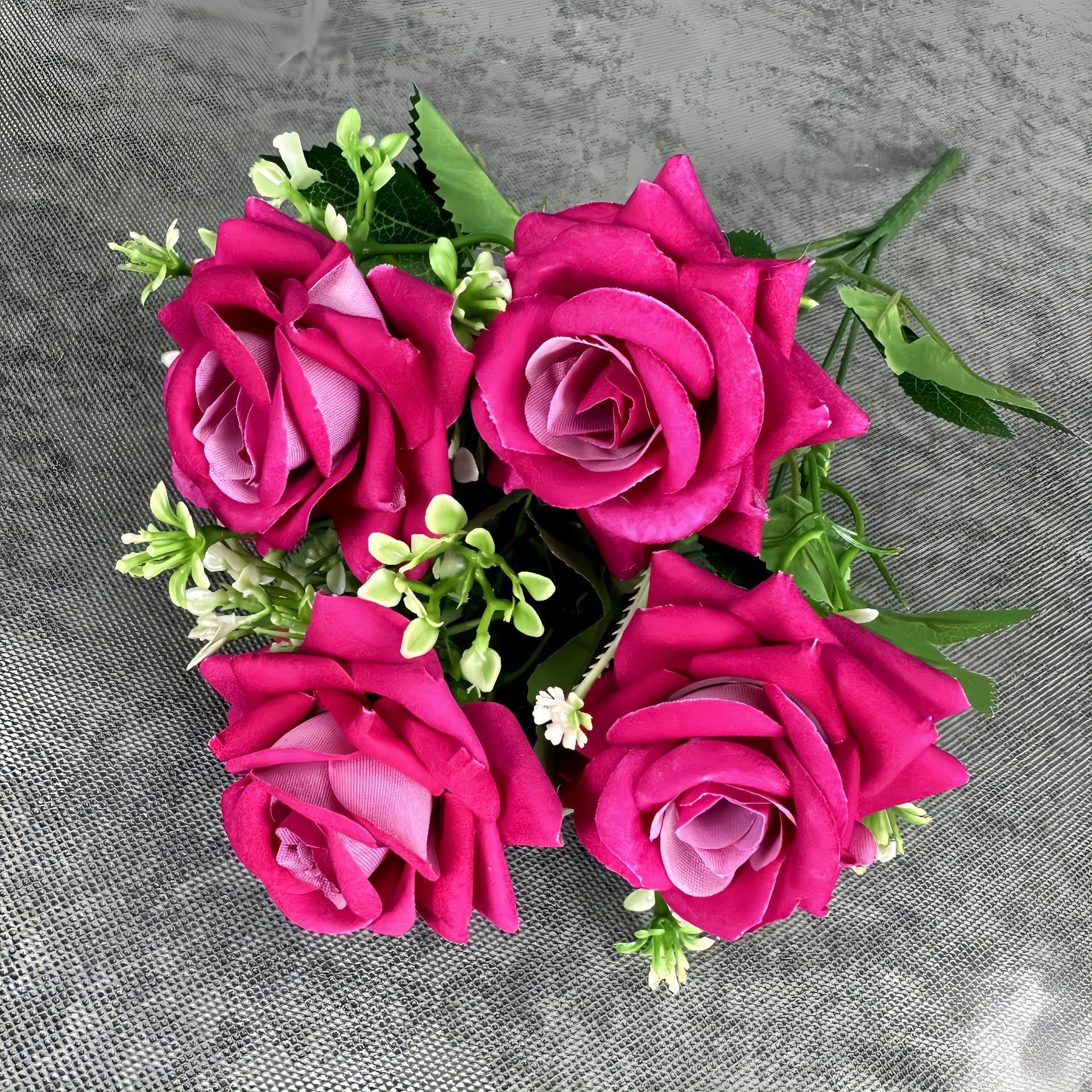 Simulación de 7 cabezas de tela de terciopelo rosa decoración casera decoración de bodas de alto nivel sentido transfronterizo adornos falsos flor al por mayor image 12