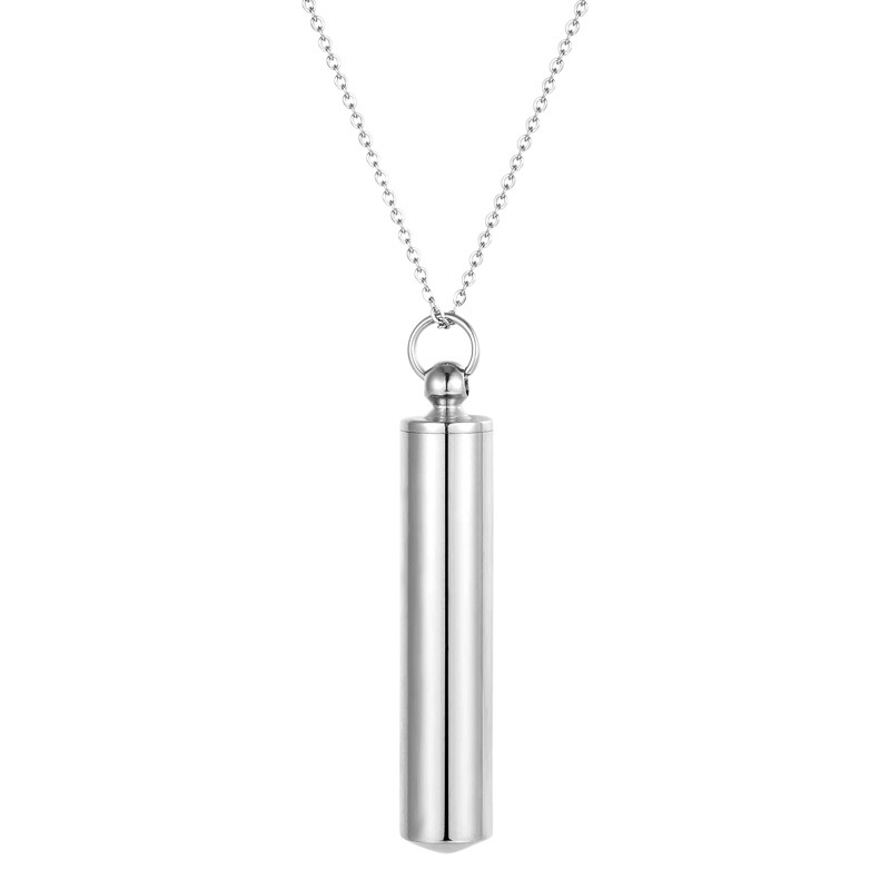 Factory Direct Supply Simple Hollow Glossy Pendant Engraved Essential Oil Perfume Bottle Necklace Titanium Steel Gawu Bottle Talisman Tube