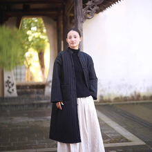 25冬季棉麻女装夹棉加厚保暖棉服高密棉绗缝长外套盘扣女式长棉衣