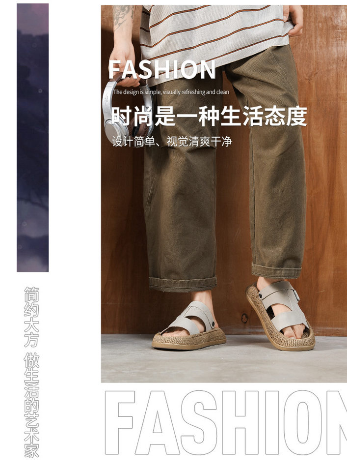 Dép sandal nam quai ngang mở ngón chân, đế EVA chống trượt, thoáng khí, cỡ lớn — 8012 màu kaki, 8012 đen, 8012m màu chi tiết 3