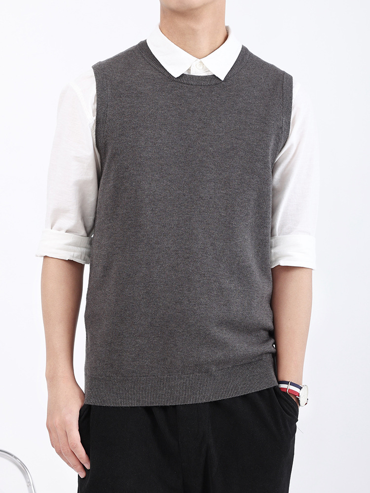 Otoño nuevo chaleco de punto de cuello redondo chaleco hombre suéter sin mangas camiseta de hombro de color sólido