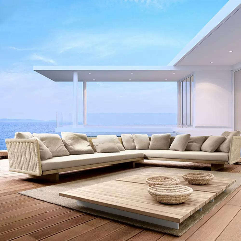 北欧户外柚木藤编沙发组合室外庭院花园露台休闲防水防晒藤椅沙发