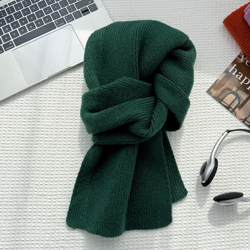 韩系氛围感纯色针织毛线围巾女秋冬季仿羊绒冬天保暖小围脖男批发