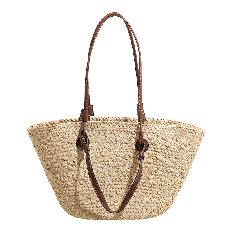 Handgeflochtene Rattan Schultertasche Mit Lederbesatz Nachhaltig_voghion.com